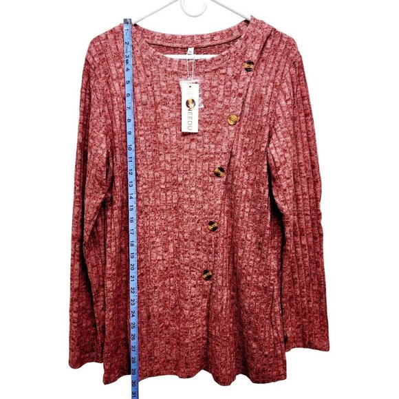 Womens Ribbed Knit Asymmetrical Button Front Sweater Top Long Sleeve Red Size XL - Picture 9 of 14